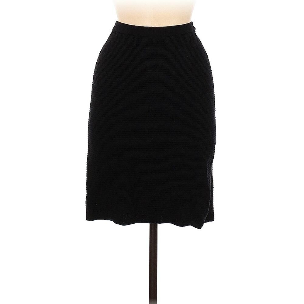 Eileen Fisher Black Bodycon Ribbed Wool Skirt Size M